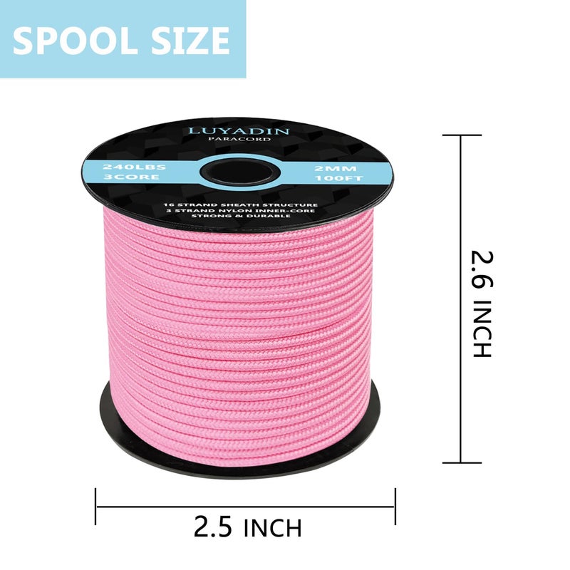 LUYADIN Paracord 240lb - Diameter 2mm Micro Utility Cord -3 Strand Parachute Spool Cord - 100ft 200ft,Paracord for Camping,Hiking,Fishing,Outdoor and DIY - Image 2